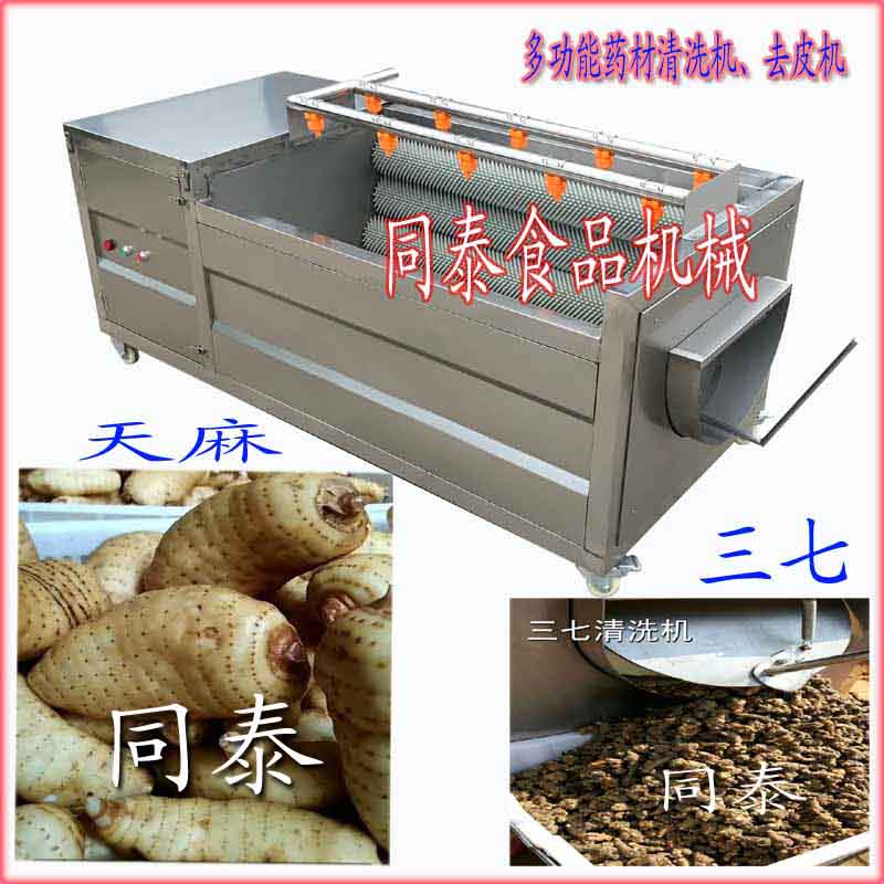 毛辊中药材清洗机 洗天麻三七去泥机器 多功能毛辊去皮清洗机