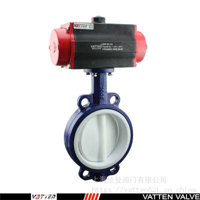 vatten气动防腐包胶蝶阀 耐腐蚀介质气动对夹阀VT1AEW11A