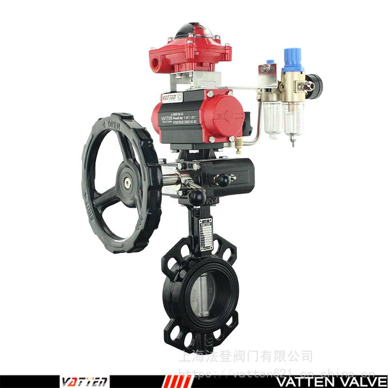 VATTEN气动带手动过废气介质气动橡胶蝶阀VT1ASW11A