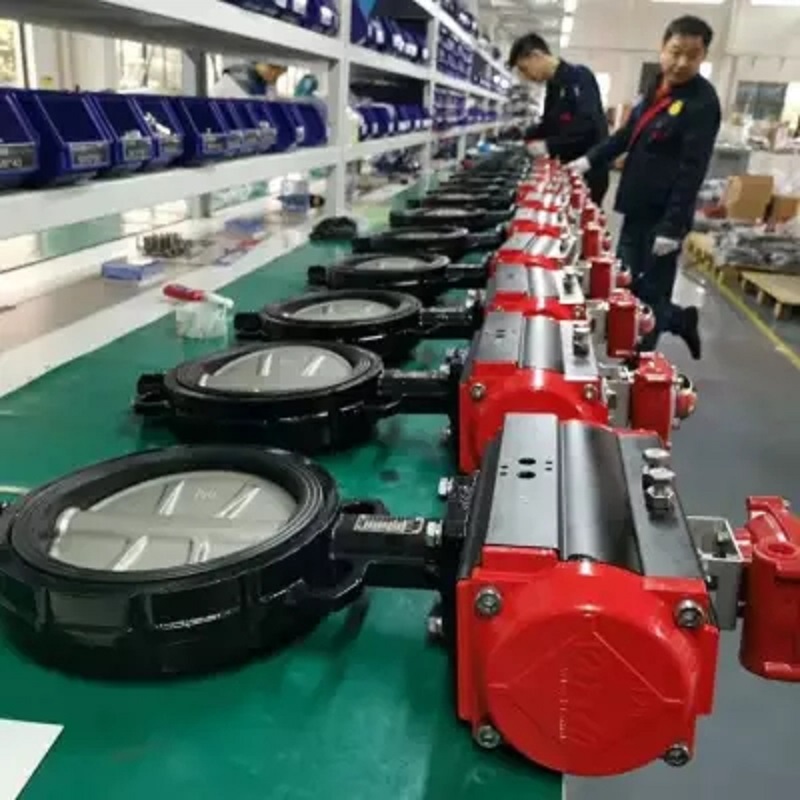 VATTEN气动不锈钢板对夹蝶阀 气动衬胶耐磨阀门VT1ADW11A