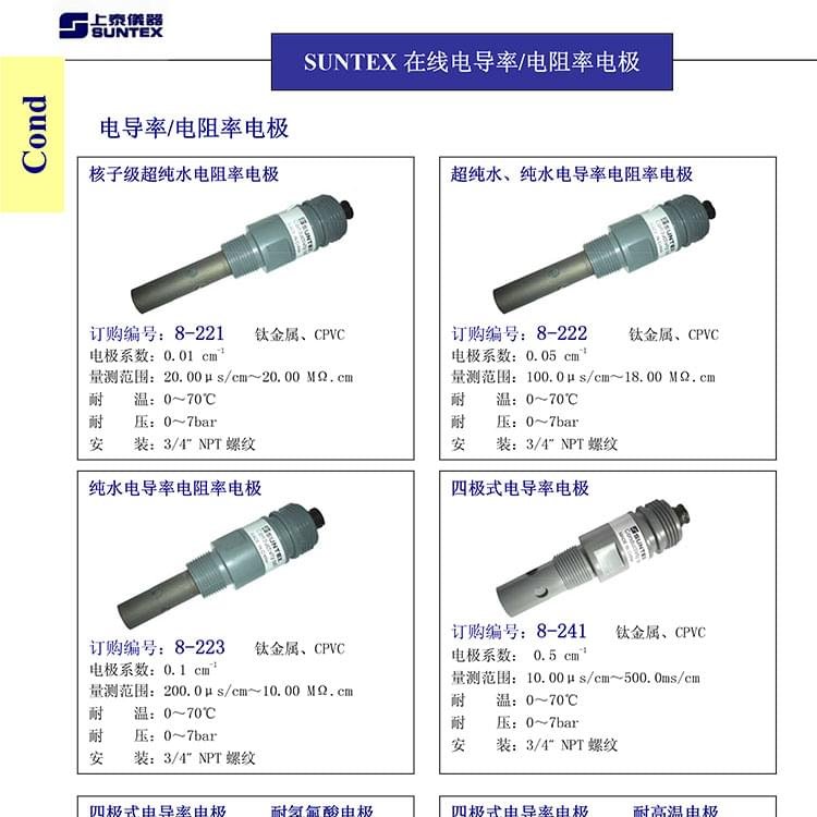 SUNTEX超纯水、纯水电导率电极8-222