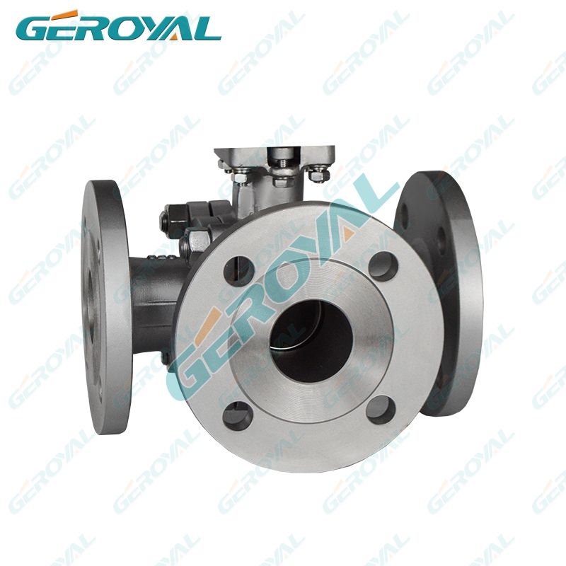 GEROYAL精欧气动三段式三通球阀 气动不锈钢法兰阀门330T/L